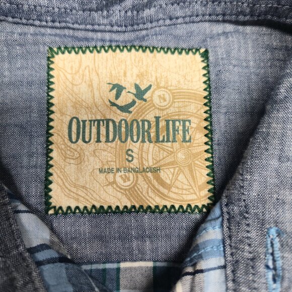 Outdoor Life Men’s Blue Plaid Short Sleeve Button-Up Shirt Size S Cotton - Picture 9 of 14